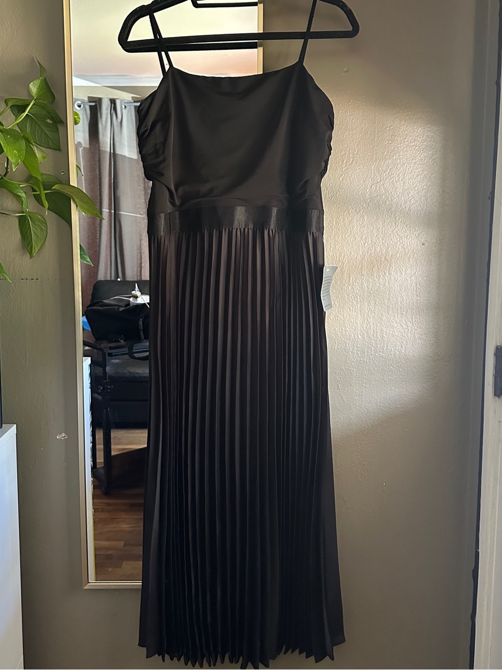 Max Studio Black Pleated Maxi Dress with Spaghetti Straps